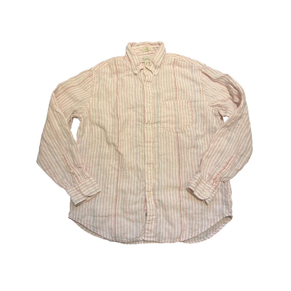 J Crew Irish Linen Classic Fit Striped Long Sleeve Button Down Shirt Men‎ Size L